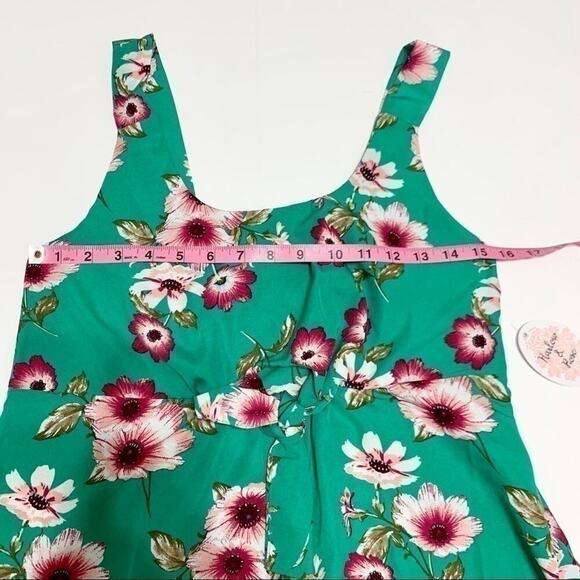 Harlow & Rose Green & Pink Floral Front Tie Sleeveless Blouse Size Small NWT - Picture 11 of 13